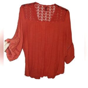 Orange Plus-size Top Lace Back